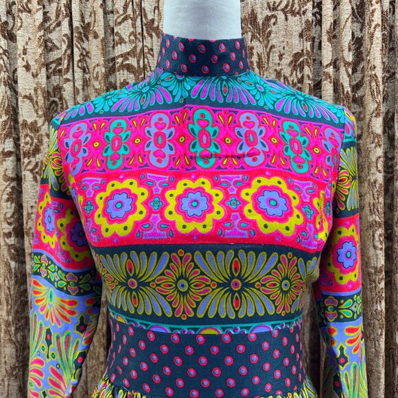 Alex Coleman Dresses & Skirts - Alex Colman Dress 60s 70s Mod Hippie Psychedelic Vintage Maxi High Neck EUC